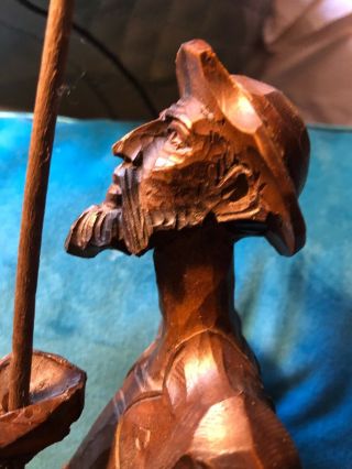 Hand Carved Wood Don Quixote Statue.  15 1/2”.  Vintage.  In Full Armor W Lance. 7