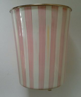 Vintage Mackenzie Childs Bathing Hut Pink Stripe Waste Basket