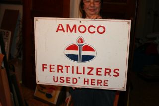 Vintage 1971 Amoco Agricultural Farm Chemicals Gas Oil 24 " Embossed Metal Sign