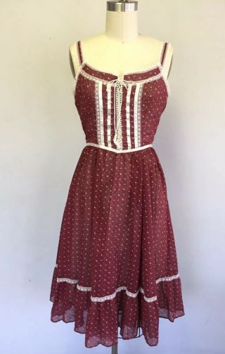 Vintage 70s Gunne Sax Sleeveless Calico Prairie Hippie Corset Dress Sun Boho