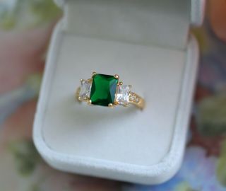 Antique Art Deco Jewellery Gold Ring Emerald White Sapphires Vintage Jewelry
