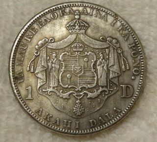 1883 Kingdom of Hawaii Akahi Dala $1 Lg.  Hawaiian Silver Dollar Coin VERY RARE 4