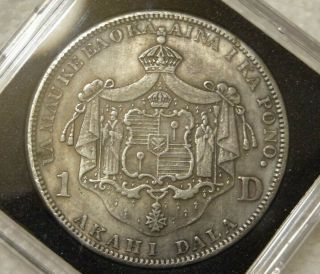 1883 Kingdom of Hawaii Akahi Dala $1 Lg.  Hawaiian Silver Dollar Coin VERY RARE 6