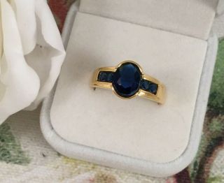 Vintage Jewellery Gold Ring With Dark Blue Sapphires Large Size 11 W Jewelry