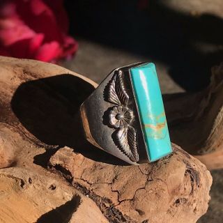 Native American Navajo Turquoise Silver Ring.  Size 10.  Vintage Cond.