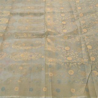 Sanskriti Vintage Grey Heavy Saree Pure Organza Silk Zari Woven 5 Yd Fabric Sari 2