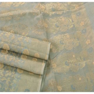Sanskriti Vintage Grey Heavy Saree Pure Organza Silk Zari Woven 5 Yd Fabric Sari 3