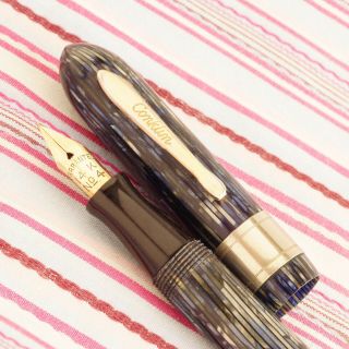Vintage Conklin Glider Blue Gold Striped Marble Deluxe Crescent Fountain Pen