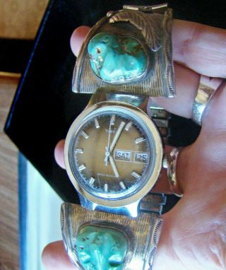 Vintage Old Pawn Sterling Silver Ethnic Tribal Turquoise Watch Tips
