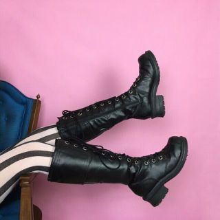 1990s Vintage Platform Grommet Knee Boots By Nana Industrial Goth Y2k Unisex 11”