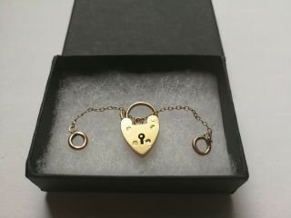 Vintage 9ct Gold Heart Padlock Clasp 2.  33grams Year 1859 Fully Hallmarked