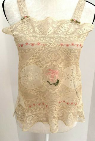 Antique Edwardian French Embroidered & Needle Laced Trousseau Corset Cover