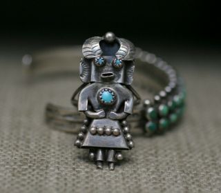 Vintage Native American Zuni Turquoise Sterling Silver Kachina Ring Size 7