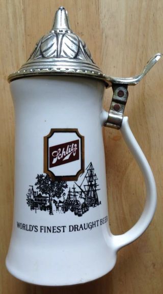 1960s - 1970s Schlitz Beer Ceramic Stein With Pewter Lid,  Made In Usa,  Vintage