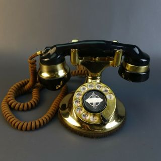 Vintage Rotary Dial Art Deco Table Desk Brass & Black Telephone 2