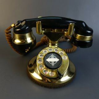 Vintage Rotary Dial Art Deco Table Desk Brass & Black Telephone 3