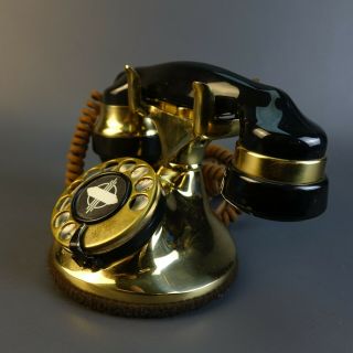 Vintage Rotary Dial Art Deco Table Desk Brass & Black Telephone 5