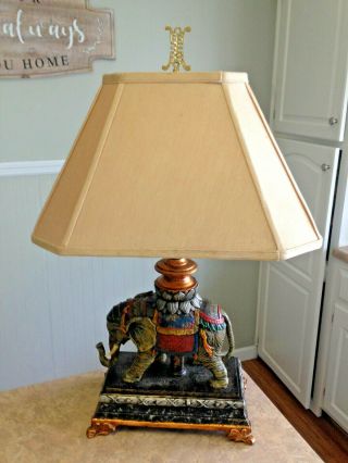 Vintage Oriental Elephant Table Lamp With Shade - Very Unique