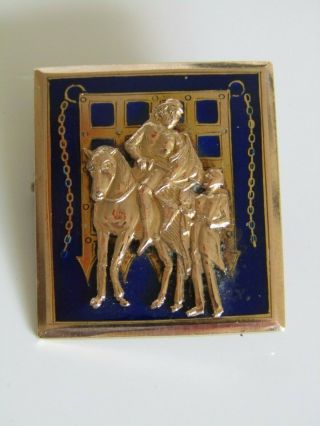 Antique/vintage 9ct Gold Enamel Badge/brooch Portcullis Knight - Spencer London