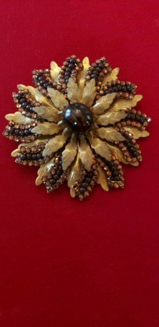Massive 2 7/8 Inch Vintage Miriam Haskell Brooch Pin Minty