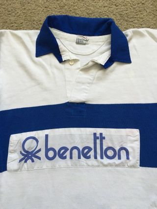 Rare VTG BENETTON Spell Out Striped Color Block Rugby Polo Shirt 80s Colors Of M 3