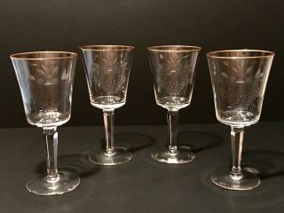 4 Vintage Signed Lenox Autumn Pattern Crystal Water Wine Goblets Glass Thin Band