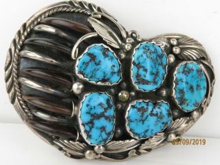 Vintage Native American Navajo Handmade Gj Sterling Silver Belt Buckle Turquoise