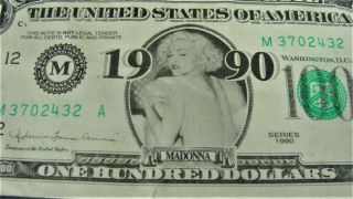 Vintage RARE Madonna Money $100 Bill Blonde Ambition Tour 1990 Stage Prop HTF 4
