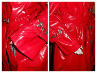M/L Shiny Red PVC vinyl raincoat pvc rain jacket slicker Patent Trench Coat vtg 5