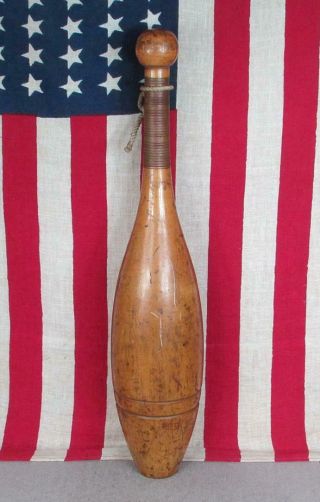 Vintage Antique Wood Indian Club Large Exercise Pin 5 Lbs Gym Decor 23 " Tall Big