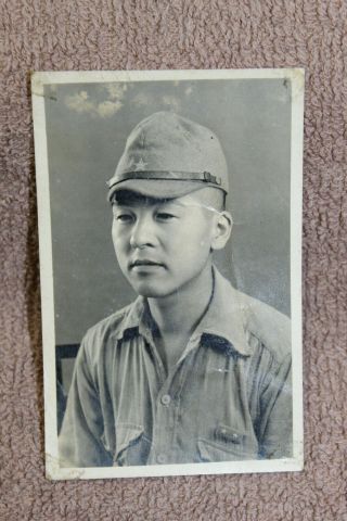 Ww2 Photograph Of An Japanese Soldier W/cap,  Short Note To Back Side