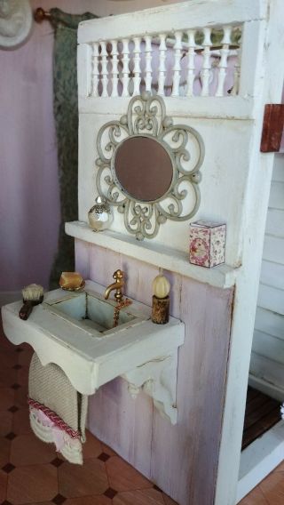 1:12 dollhouse miniature handmade vintage pink shabby Victorian bathroom - Spain 2