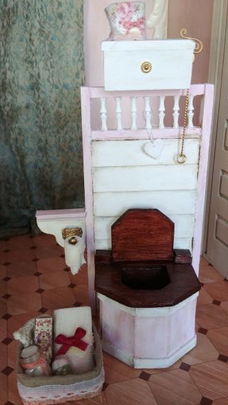 1:12 dollhouse miniature handmade vintage pink shabby Victorian bathroom - Spain 6