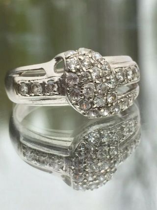 Vintage 14k White Gold Art Deco Estate 585 Diamond Cluster Ring Sz 7