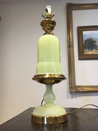 Vintage Italian Murano Cenedese Vaseline Yellow / Green Glass Lamp Opalescent