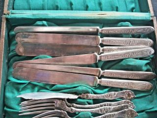 Vintage 1881 Rogers A1 Sterling Silver Plated Silverware Briar Rose Set 1910 3