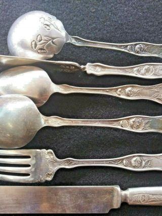 Vintage 1881 Rogers A1 Sterling Silver Plated Silverware Briar Rose Set 1910 6
