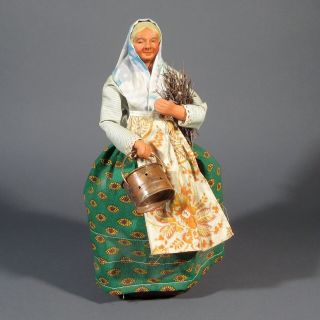 Vintage French Terracotta Dressed Santon Provence,  Peasant Woman,  Signed Chabaud