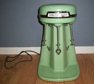 Vintage Hamilton Beach 40dm Jadite Green Triple Milk Shake 3 Head Mixer Usa