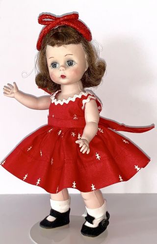 Vintage 1955 - 56 Refreshed Madame Alexander Kin Doll In Red Dress