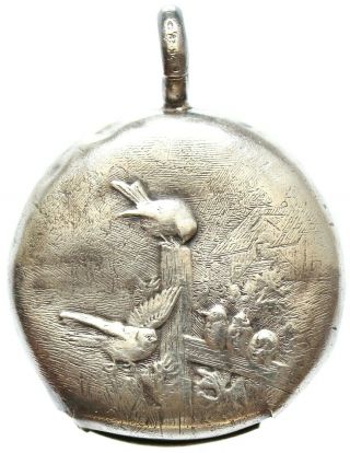 Antique Sterling Silver Baby Rattle A Family Of Birds By Huguenin