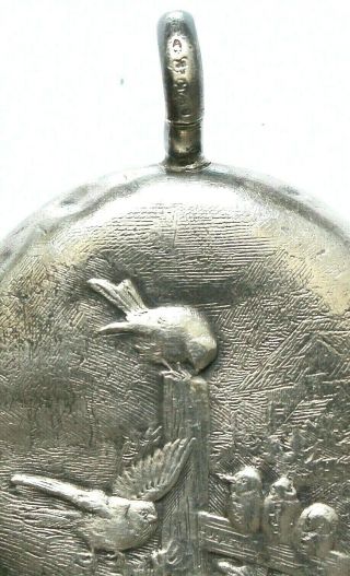ANTIQUE STERLING SILVER BABY RATTLE A FAMILY OF BIRDS by HUGUENIN 6