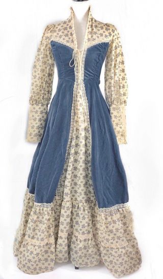 Vtg 70s Gunne Sax Boho Prairie Lace Corset Renaissance Festival Dress Sz Xs To S