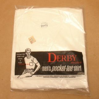 Vtg " Derby " Pocket Tee T - Shirt In Package,  Mip,  Men 