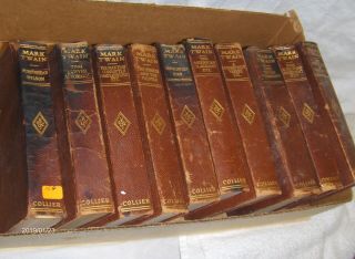 Set Of 10 Mark Twain Leather Bound Books By Collier Between 1917 & 1928 (l154