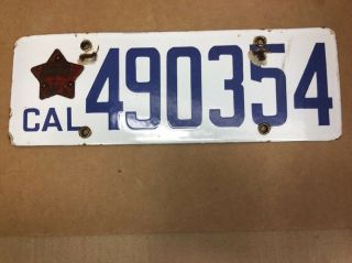 RARE DMV CLEAR 1919 PORCELAIN (CALIFORNIA) •490354• LICENSE PLATE - VINTAGE 2