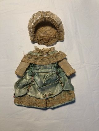 Sweet Antique Satin & Lace Trim Petite Doll Dress w/Hat. 2