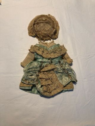 Sweet Antique Satin & Lace Trim Petite Doll Dress w/Hat. 4
