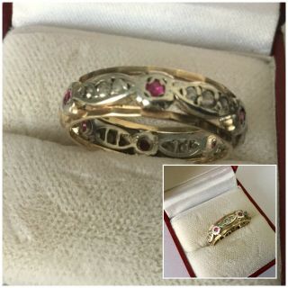 Vintage Antique Jewellery 9ct Gold Silver Pink & Clear Stone Eternity Ring P