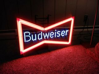 Vtg Budweiser Neon Sign " Big Bowtie " Logo Rare All